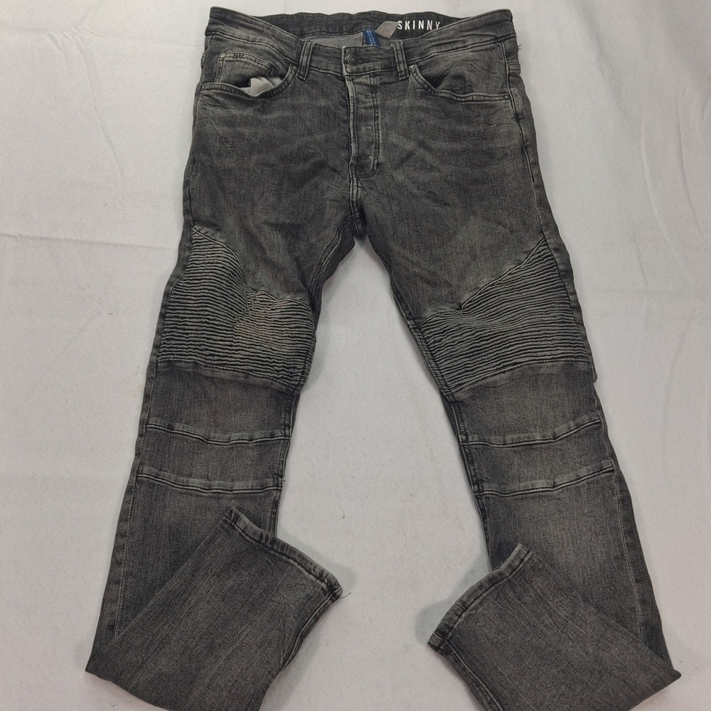 H&M Divided Jeans Mens 34 Skinny Moto Grey Ribbed Knee EUC